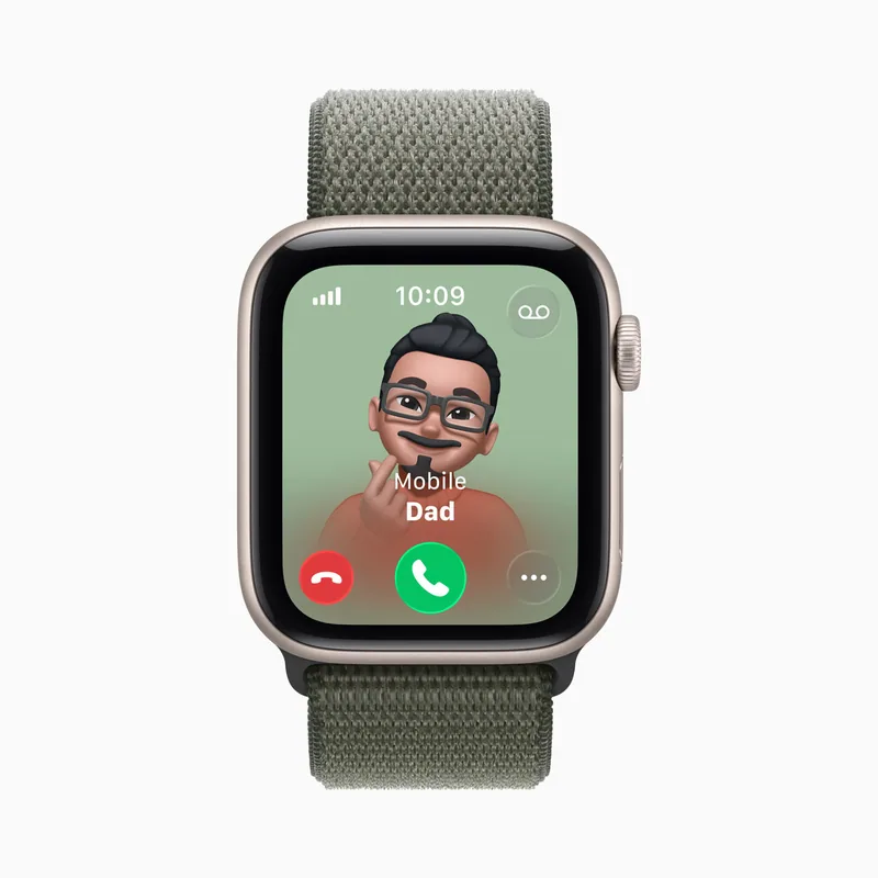 Apple Watch SE 3, Sternenlicht Gehäuse, Grün-graue Textilschlaufe