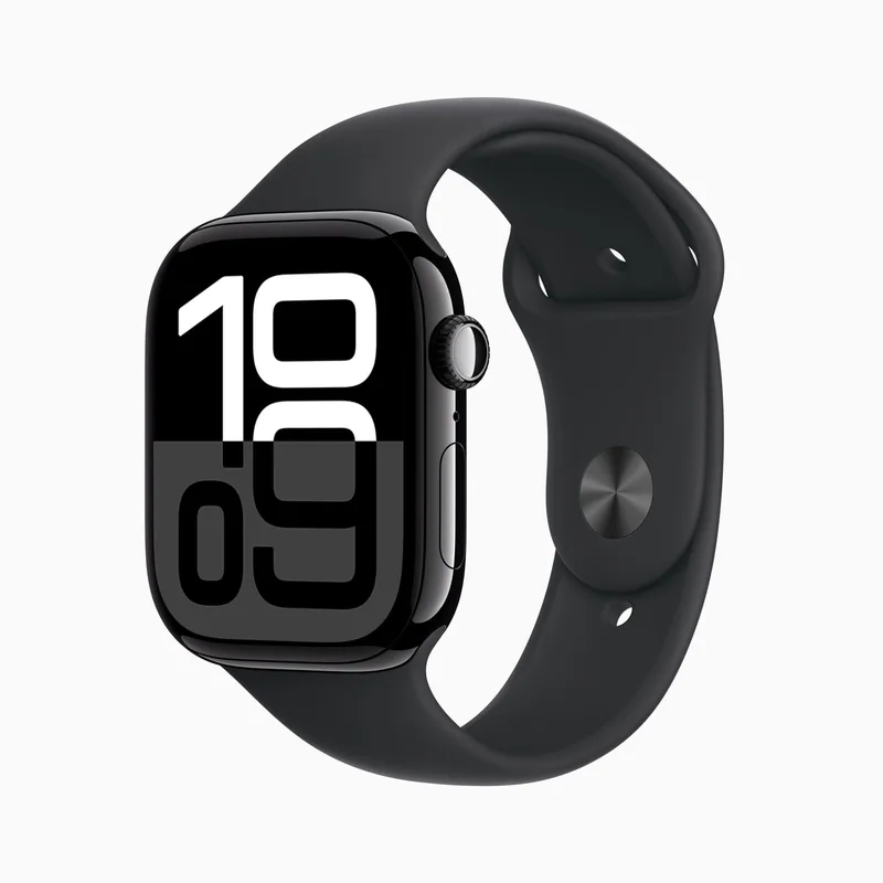 Apple Watch Series 10, Tiefschwarz Gehäuse, Schwarzes glattes Armband