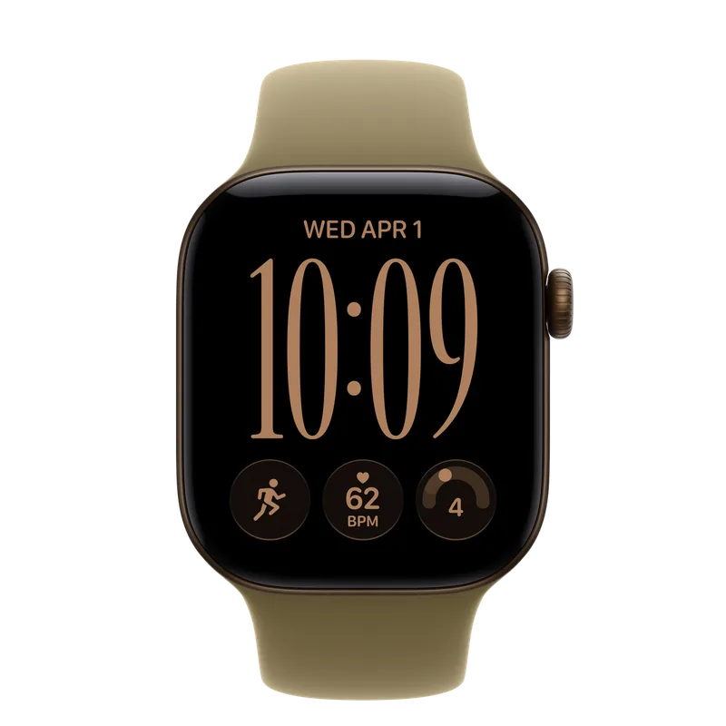Apple Watch Series 12 42mm, Dunkle Bronze Gehäuse, Olivfarbenes Sport Band