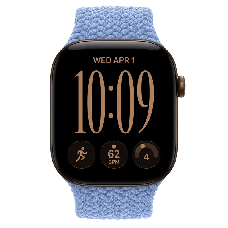 Apple Watch Series 12 46mm, Dunkle Bronze Gehäuse, Wildblumenblaues Braided Solo Loop