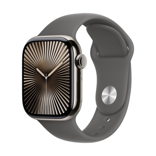 Apple Watch Watch Series 10, Natural Titanium / Stone Gray Sport Band