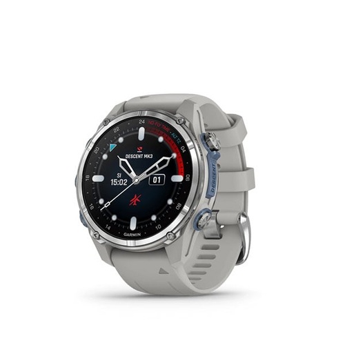 Garmin Descent Mk3 – 43mm, Stainless Steel with Fog Gray Silicone Band
