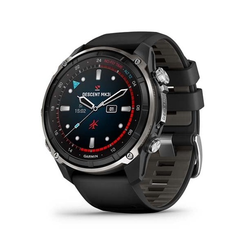 Descent Mk3i – 51mm, Silver and Black PVD Titanium with Black/Pebble Gray Silicone Band