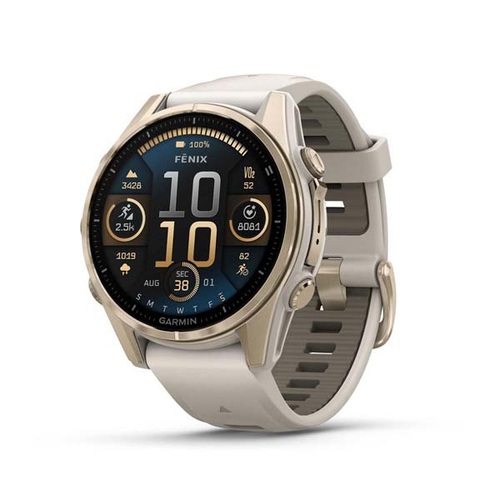 Garmin fēnix 8 – 43 mm, AMOLED, Sapphire, Soft Gold with Fog Gray/Dark Sandstone Silicone Band