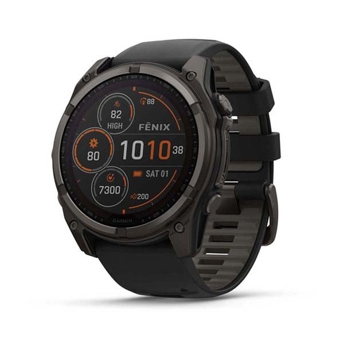 fēnix 8 – 51 mm, Solar, Sapphire, Carbon Gray DLC Titanium with Black/Pebble Gray Silicone Band