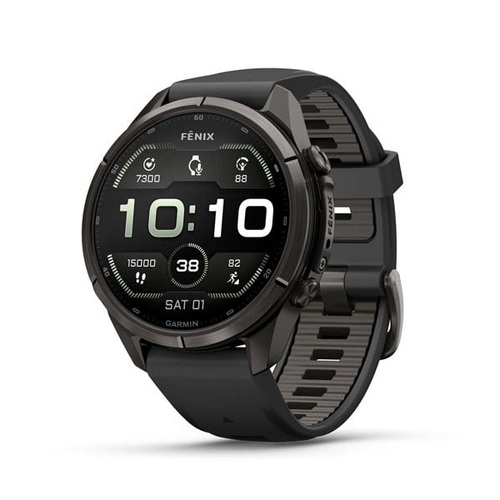 Garmin fēnix 9 Pro – 43mm, Carbon Gray DLC Titanium with Black/Pebble Gray Silicone Band