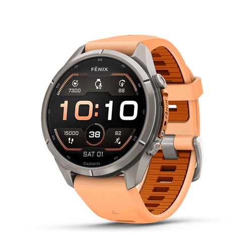 fēnix 9 Pro – 43mm, Titanium with Shell Pink/Autumn Orange Silicone Band