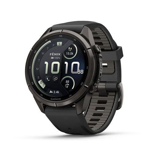 Garmin fēnix 9 Pro – inReach, 43 mm, Carbon Gray DLC Titanium with Black/Pebble Gray Silicone Band
