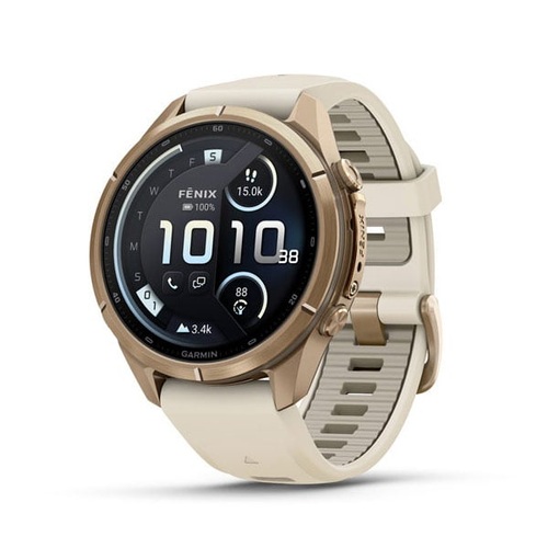fēnix 9 Pro – inReach, 43 mm, Autumn Gold Titanium with Cream/Fog Gray Silicone Band