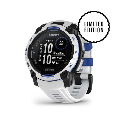 Instinct 3 – 45 mm, Solar, Whitestone with Whitestone/Bolt Blue Band