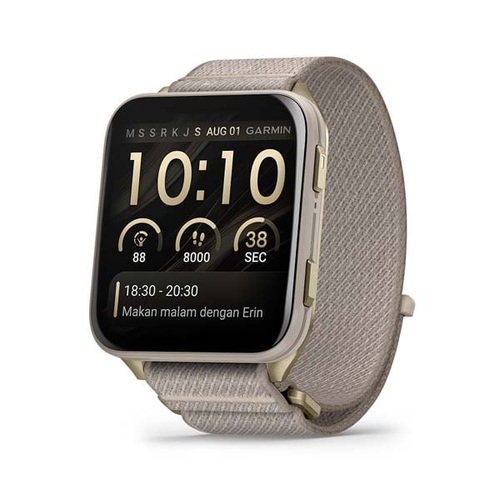 Venu X1, Soft Gold with Titanium Caseback and French Gray Nylon Band